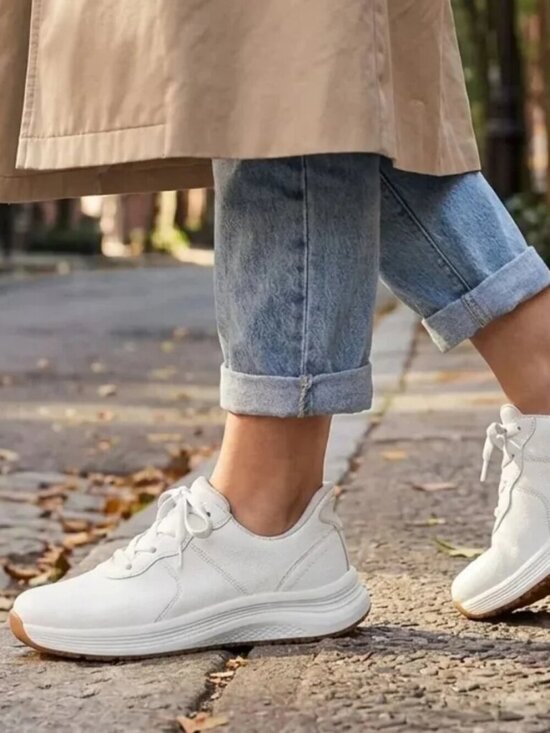Orthofeet Shoes - Orthofeet Stride Hands-Free Sneakers - Color: Ecru - Size: Women 11.5 Wide (D)